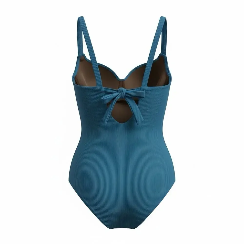 Kona Sol Peacock Blue Textured Square Neck One Piece Swimsuit Size Medium